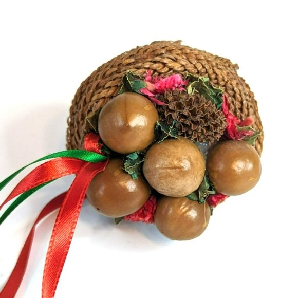 Vintage Handmade Mouse Pinecone Nuts Pomander Ball Christmas Hanging Decor - Picture 3 of 7